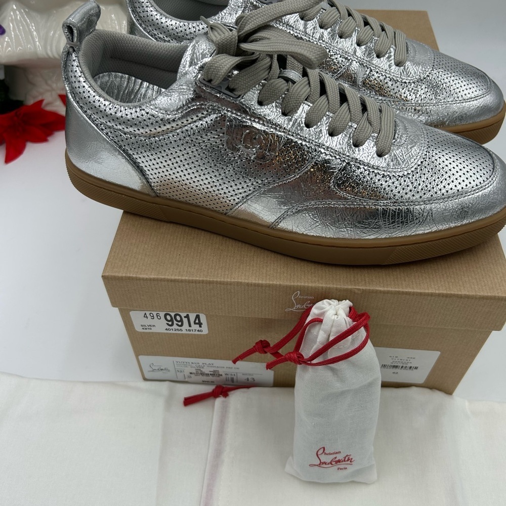 Men's Christian Louboutin tutti rui low top metallic leather sneakers size 43 - Picture 12 of 13